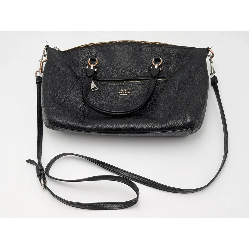 Coach‎ Satchel Womens Medium Black Kelsey Pebbled Leather Crossbody Handbag